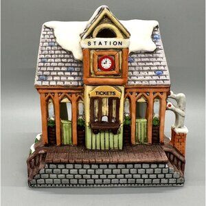 Vintage Lefton Colonial Village Train Station Christmas Candle Tea Light Holder